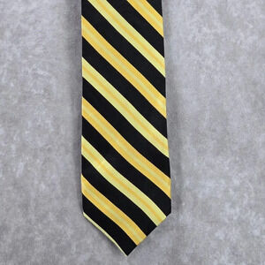 F/X Fusion Yellow Black Stripe Geometric 100% Silk Extra Long Mens Neck Tie NWOT